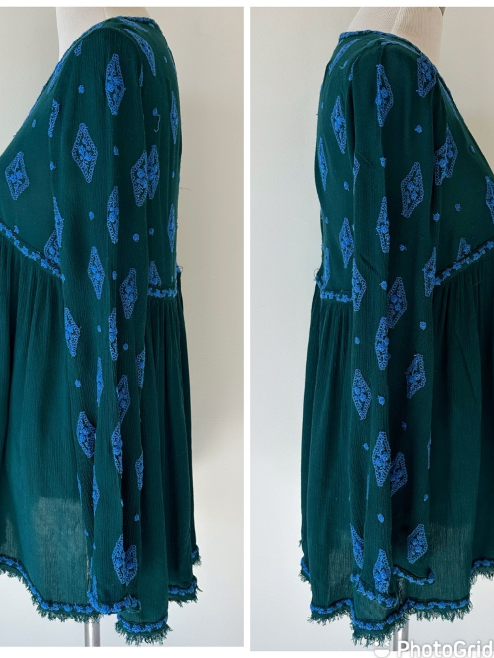 Free People Diamond Embroidered Tunic Top Gauzy Sheer size Small Mermaid Forest - Picture 7 of 16